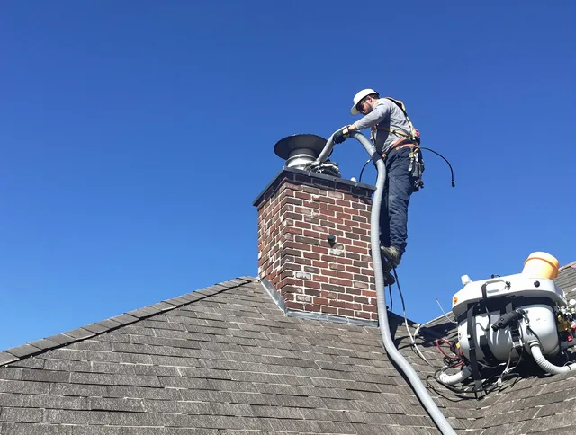 Dedicated Cuyahoga Falls Chimney Sweep team member cleaning a chimney in Cuyahoga Falls, OH