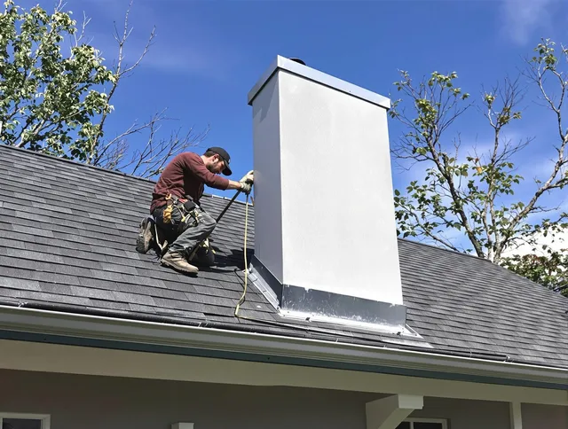 Cuyahoga Falls Chimney Sweep team member finishing chimney construction in Cuyahoga Falls, OH