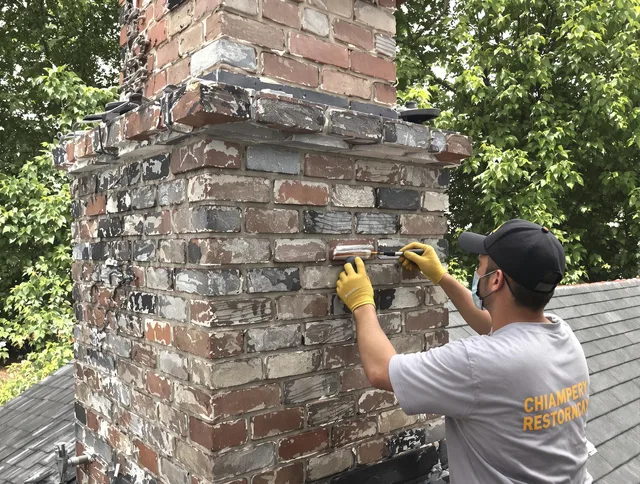 In-progress chimney restoration by Cuyahoga Falls Chimney Sweep in Cuyahoga Falls, OH