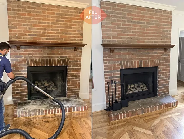 Cuyahoga Falls Chimney Sweep carefully sanitizing a fireplace in Cuyahoga Falls, OH
